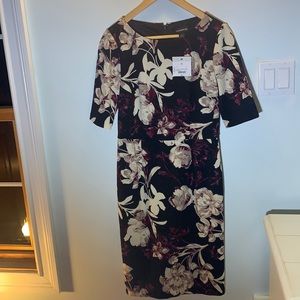 NWT Liz Claiborne black/floral print fitted dress